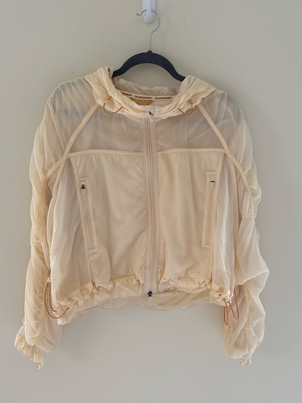 FP Movement by Free People Sheer Cream Hooded Bomber Jacket